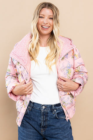 Floral Puffer Jacket in Pink