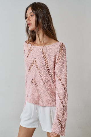 Pretty in Pink Boucle Knit Sweater