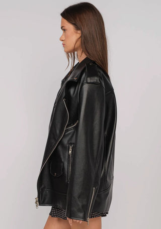 Oversized Faux Leather Jacket in Black