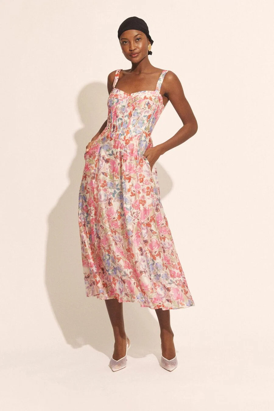 Bardot Lilah Corset Midi Dress in Pink