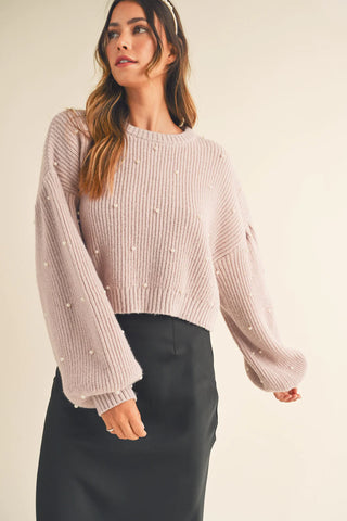 Tuva Pearl Beaded Knit Sweater