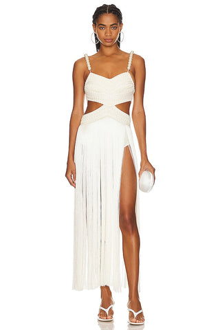 Patbo Fringe Beach Dress with Pearl Beaded Straps