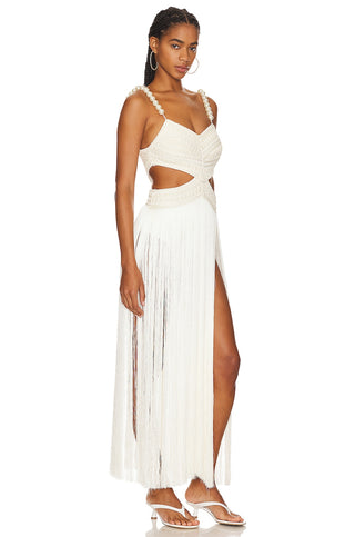 Patbo Fringe Beach Dress with Pearl Beaded Straps