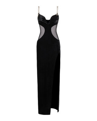 PatBo Plunge Velvet Maxi Dress in Black