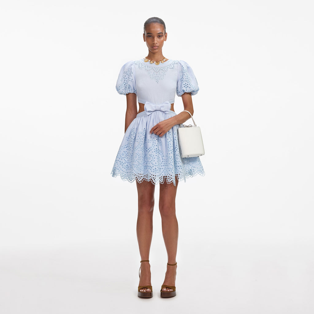 Blue Embroidered Linen Mini Dress by Self Portrait  Cattivo