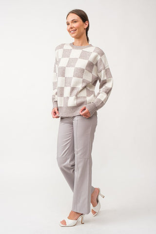 Gracelynn Checker Knit Sweater in Heather Grey