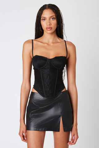 Mesh and Lace Corset Top in Black