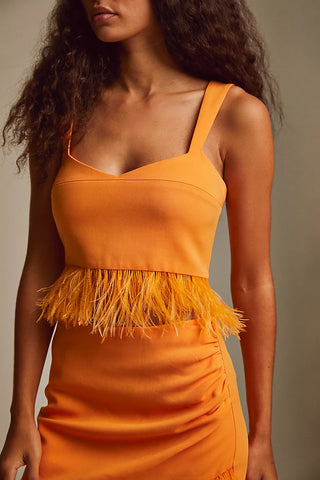 Saylor Benni Satin Feather Skirt in Marigold