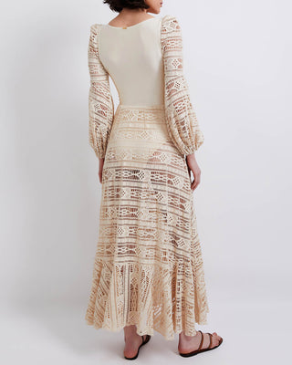 PatBo Crochet Deep V-Neck Beach Dress in Ivory