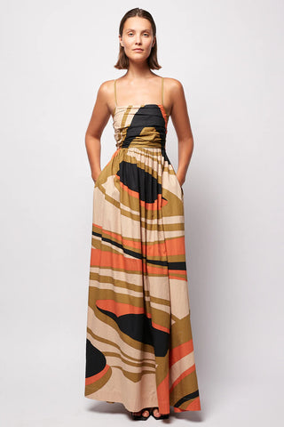 S/W/F Tie Up Detailed Maxi Dress in Landmarks