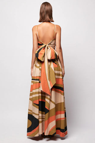 S/W/F Tie Up Detailed Maxi Dress in Landmarks