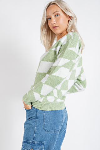 Sage Checkered Pullover Sweater