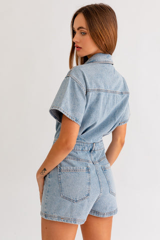 One and Only Denim Romper in Denim