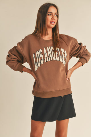 Los Angeles Boucle Letter Patch Sweatshirt in Brown