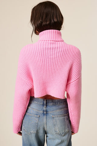 Barbie Cropped Ribbed Turtleneck Sweater