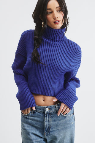 Barbie Cropped Ribbed Turtleneck Sweater