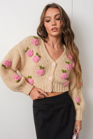 Rose Applique Knit Oversized Cardigan