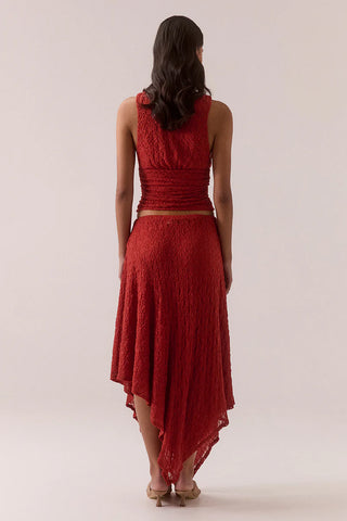 Aaila Lace Skirt in Blood Orange