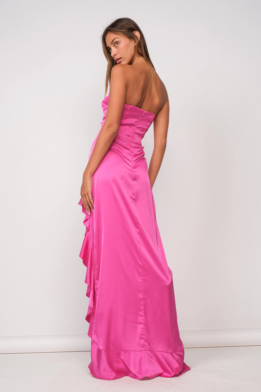 Ruffle Bottom Satin Maxi Dress in Pink by Sky to Moon – Cattivo Ruffle Bottom Satin Maxi Dress in Pink by Sky to Moon – Cattivo