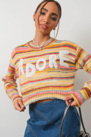Adore Rainbow Striped Crop Sweater