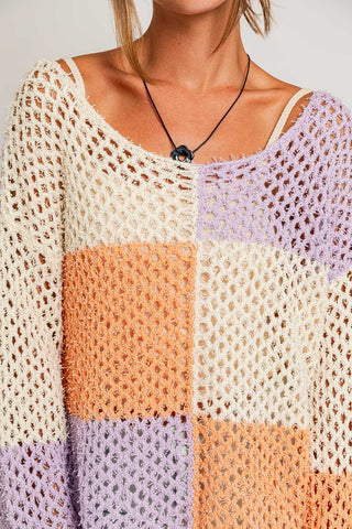 Colorblock Open Knit Sweater
