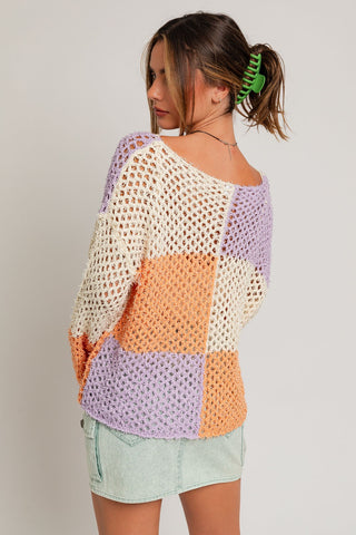 Colorblock Open Knit Sweater