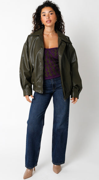 Addison Faux Leather Bomber Jacket