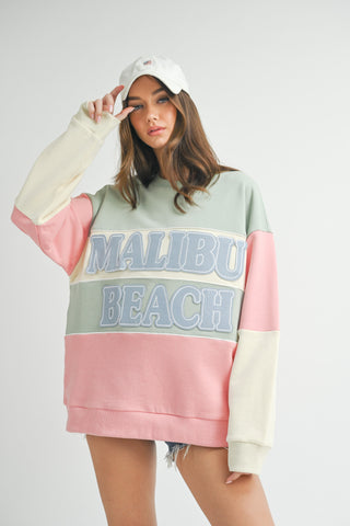 Malibu Beach Patch Colorblock Varsity Sweater