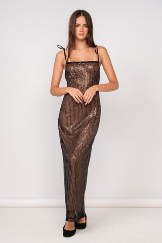 Sequin Shoulder Tie Maxi Dress Cattivo Sequin Shoulder Tie Maxi Dress Cattivo