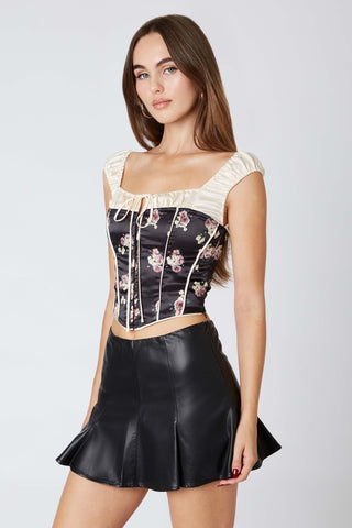 Cotton Candy Floral Micro Puff Sleeve Corset Top