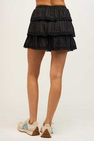 Tiered Layered Mini Skirt in Black