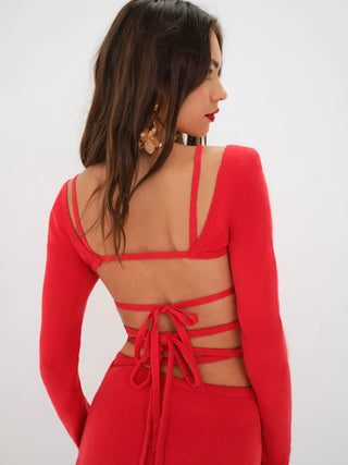 For Love & Lemons Edith Crop Sweater in Red