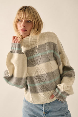 Camille Striped Cable Knit Turtleneck