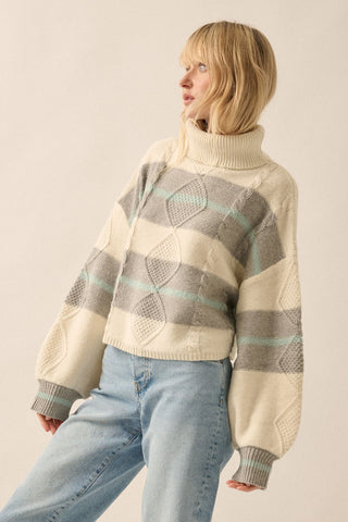 Camille Striped Cable Knit Turtleneck