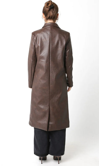 Drew Faux Leather Coat in Brown