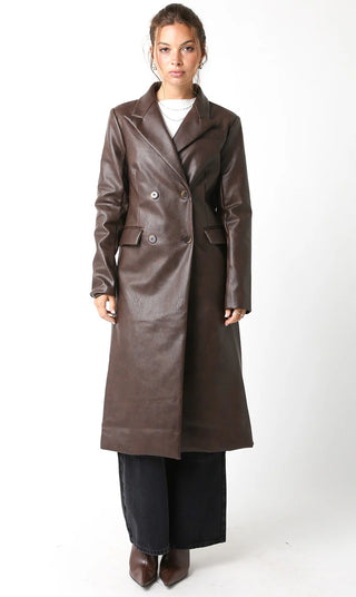 Drew Faux Leather Coat in Brown