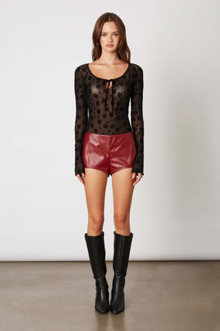 Red Wine Faux Leather Shorts