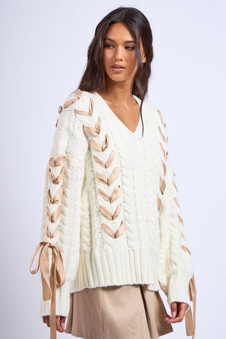 Cozy Up Ribbon Cardi in Ivory