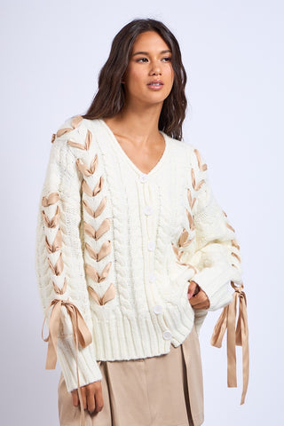 Cozy Up Ribbon Cardi in Ivory