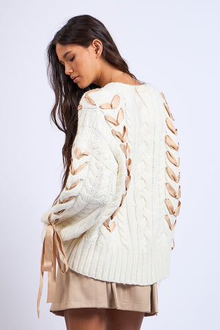 Cozy Up Ribbon Cardi in Ivory