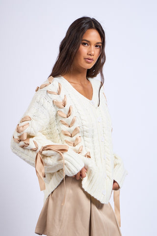 Cozy Up Ribbon Cardi in Ivory