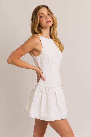 Drop Waist Denim Dress in White Cattivo Drop Waist Denim Dress in White Cattivo