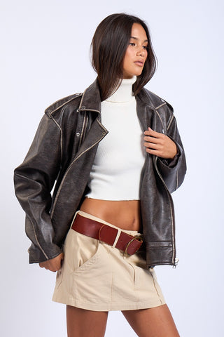 Vintage Wash Leather Jacket in Brown