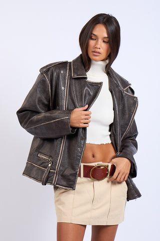 Vintage Wash Leather Jacket in Brown