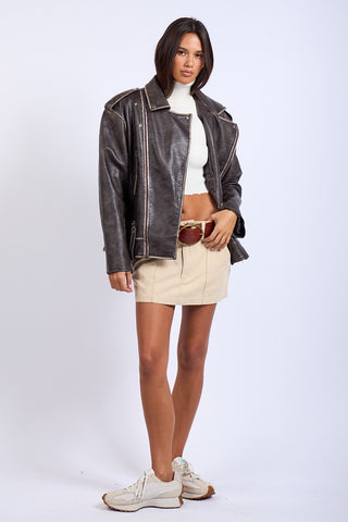 Vintage Wash Leather Jacket in Brown