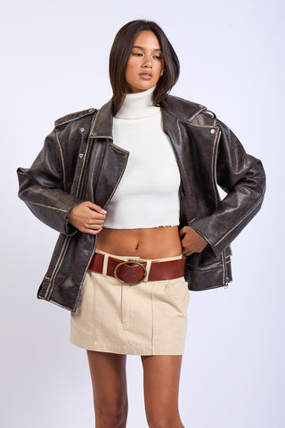 Vintage Wash Leather Jacket in Brown