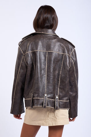 Vintage Wash Leather Jacket in Brown