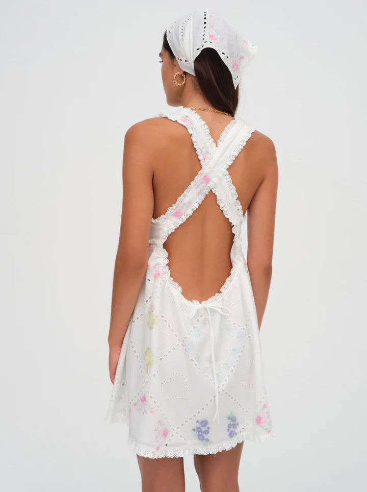 andrea embroidered mini dress For Love & Lemons Andrea Mini Dress | White/Floral | Size M