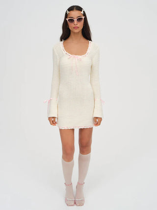 For Love & Lemons Olina Crochet Mini Dress in Cream