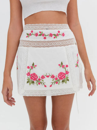 For Love & Lemons Jolene Embroidered Mini Skirt